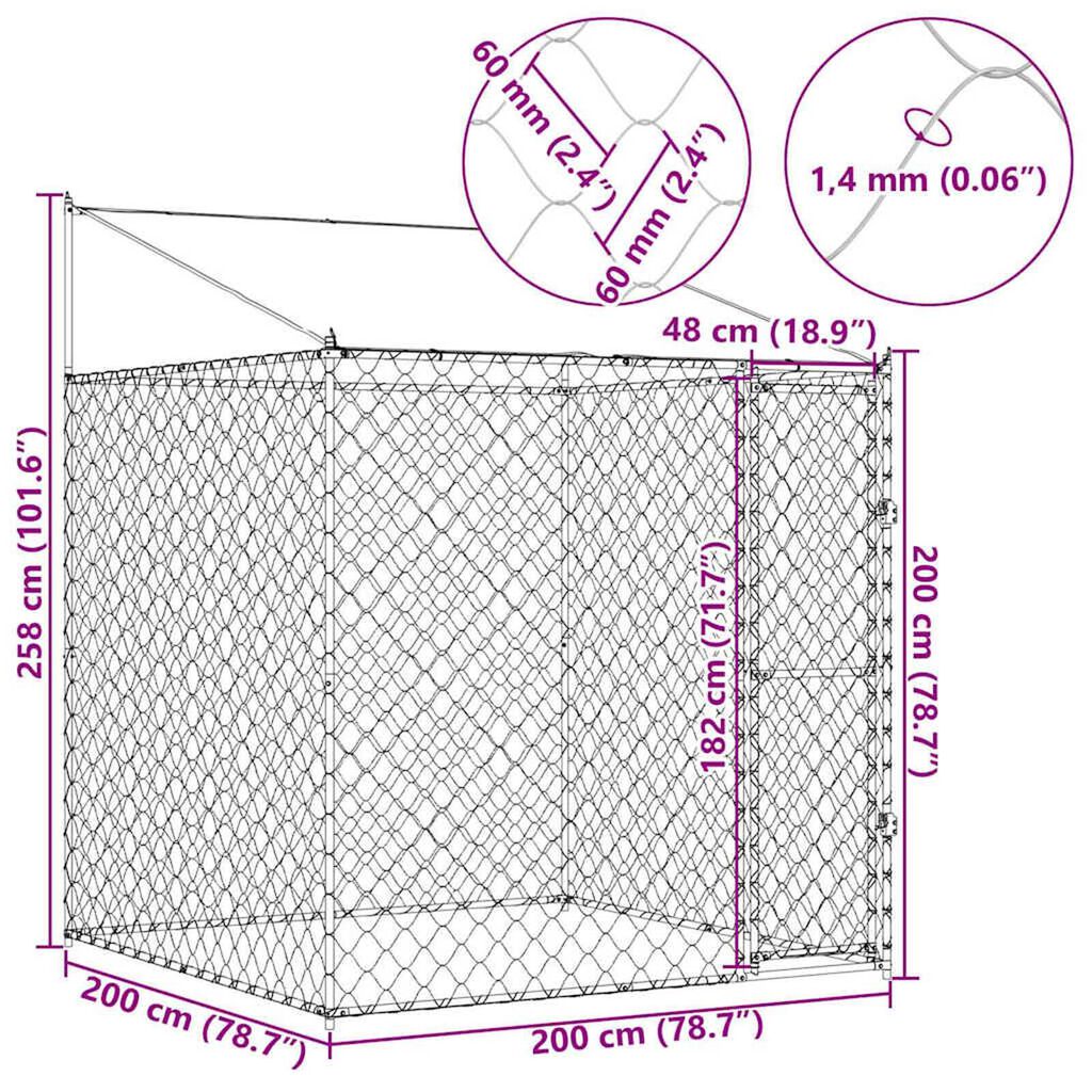 vidaXL Κλουβί σκύλου 200 x 200 x 258 εκ Χάλυβας και PE
