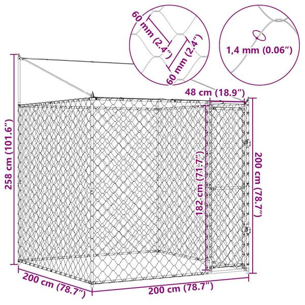 vidaXL Κλουβί σκύλου 200 x 200 x 258 εκ Χάλυβας και PE