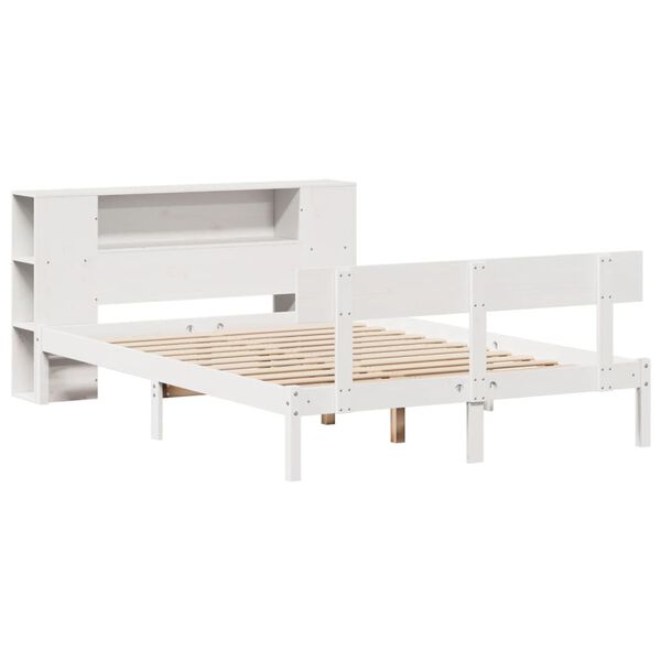 vidaXL Κρεβάτι Βιβλιοθήκη Χωρίς Στρώμα Λευκό 135x190 εκ Μασίφ Πεύκο