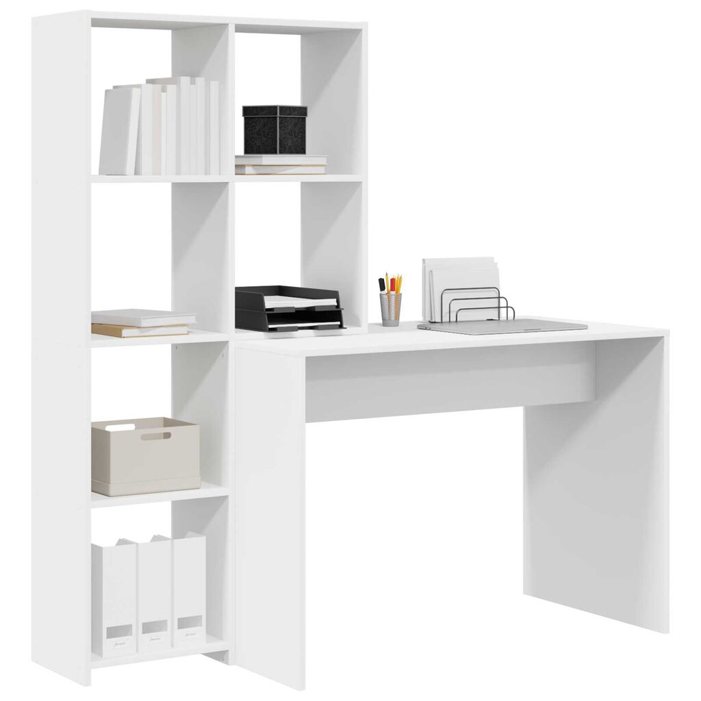 vidaXL Γραφείο με ράφι Λευκό 138.5 x 55 x 143 εκ Επεξεργασμένο ξύλο