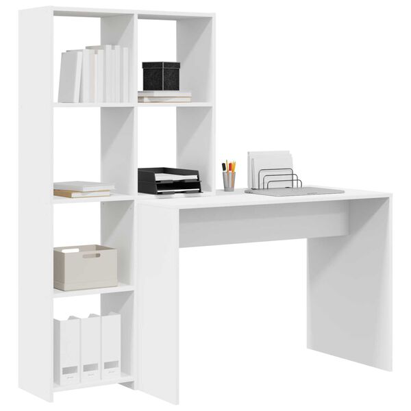 vidaXL Γραφείο με ράφι Λευκό 138.5 x 55 x 143 εκ Επεξεργασμένο ξύλο