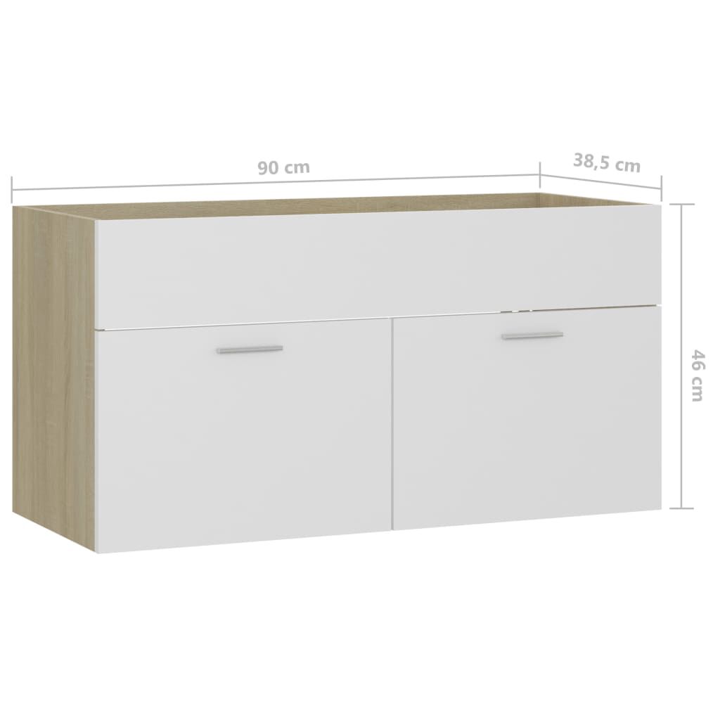 vidaXL Ντουλάπι Νιπτήρα Λευκό/Sonoma Δρυς 90x38,5x46εκ. από Επεξ. Ξύλο