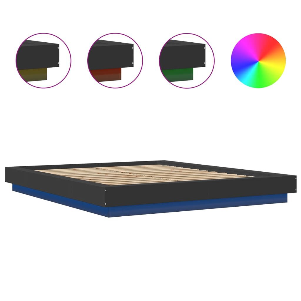 vidaXL Πλαίσιο Κρεβατιού με LED Μαύρο 160x200 εκ Επεξεργ. Ξύλο