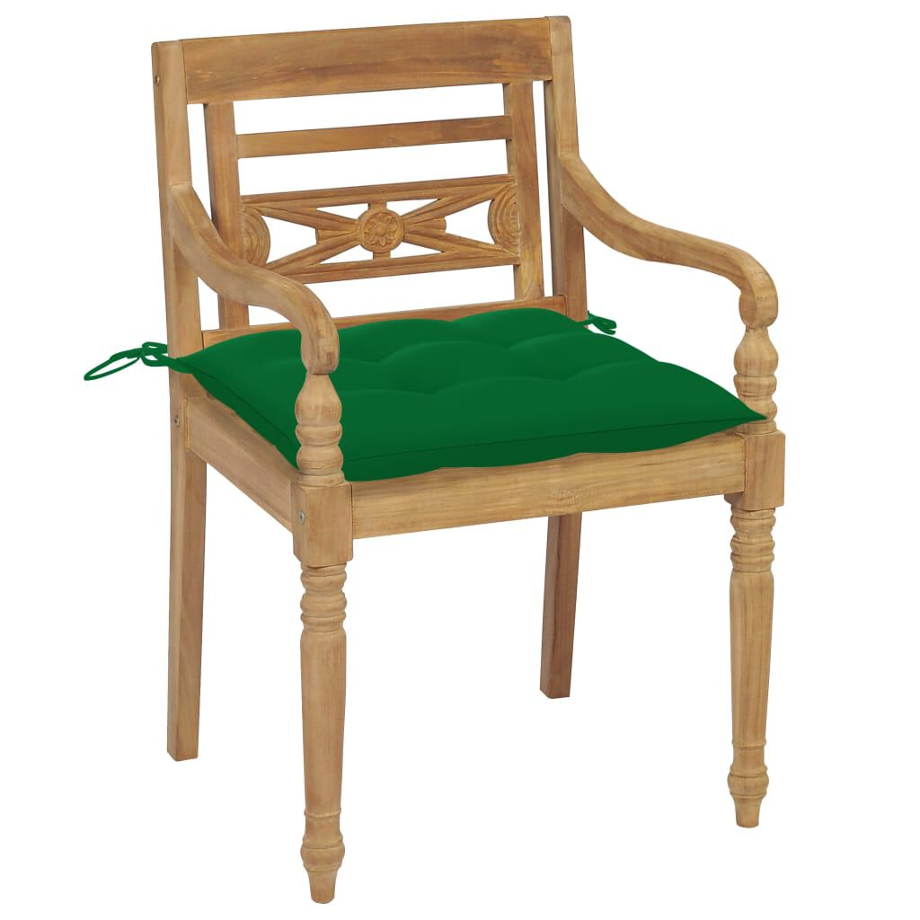 vidaXL Καρέκλες Batavia 2 τεμ. από Μασίφ Ξύλο Teak & Πράσινα Μαξιλάρια
