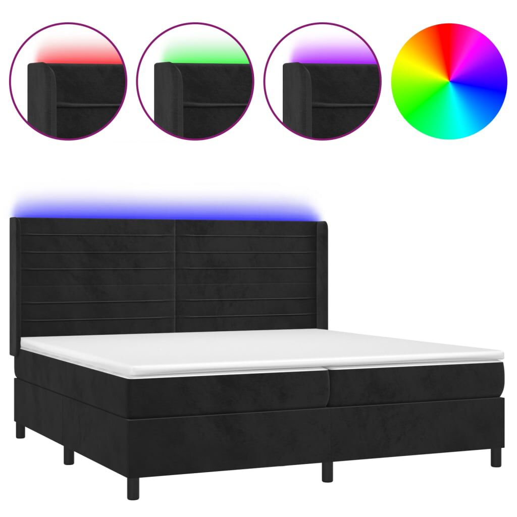 vidaXL Κρεβάτι Boxspring με Στρώμα & LED Μαύρο 200x200 εκ. Βελούδινο