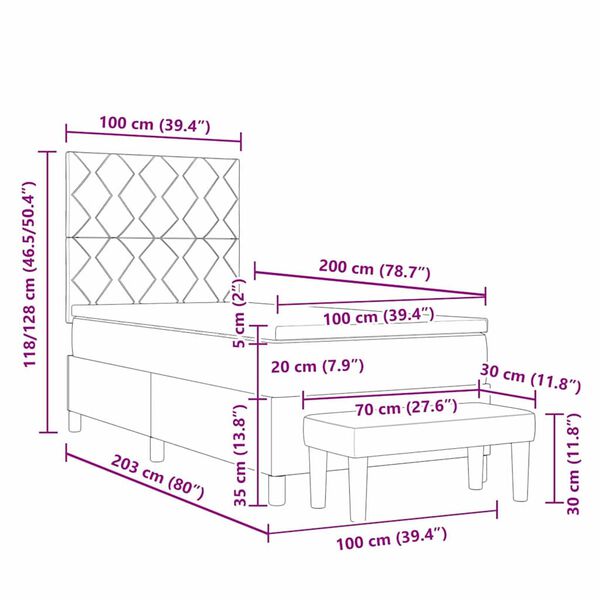 vidaXL Κρεβάτι με ελατήρια Σκούρο Πράσινο 100 x 200 cm Βελούδο