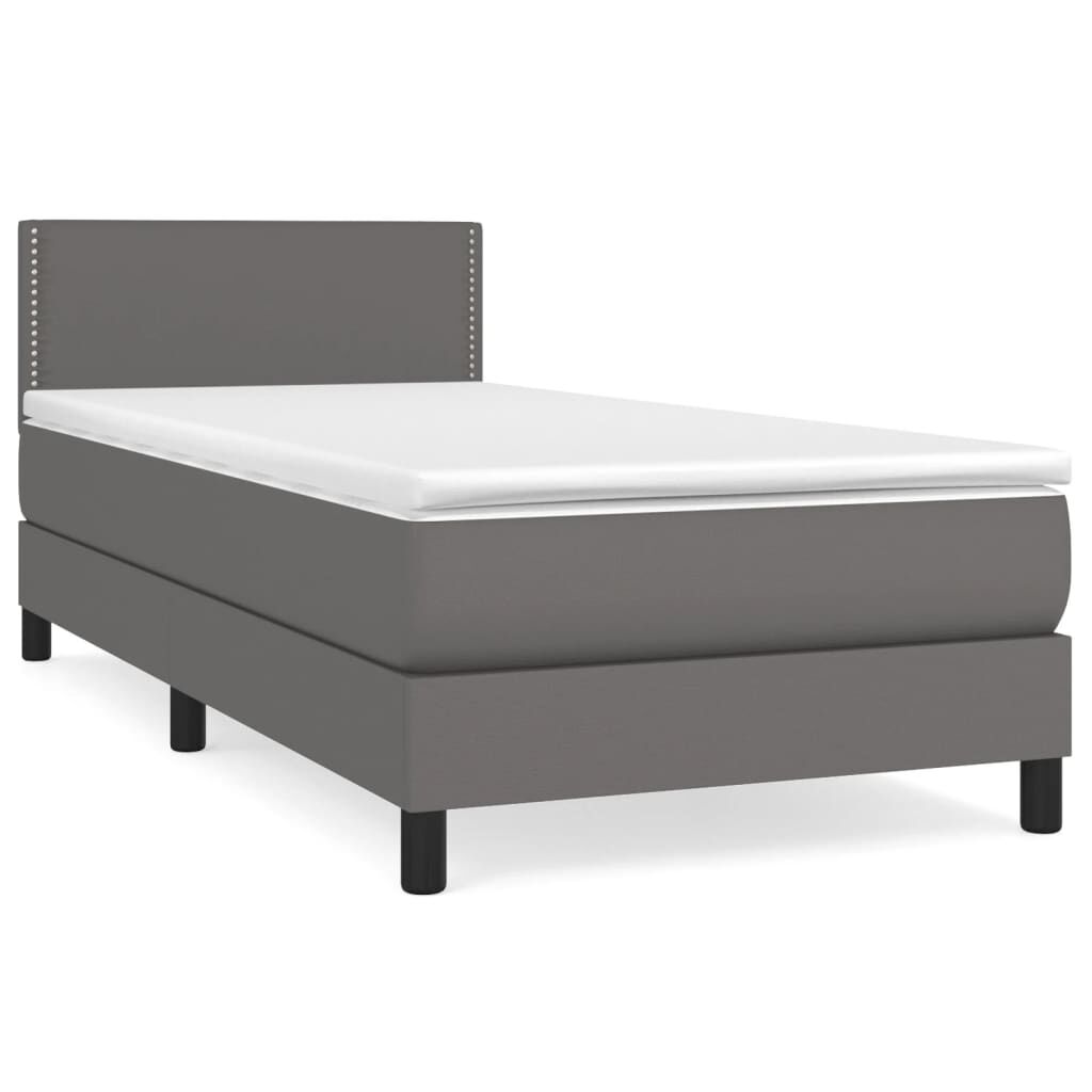 vidaXL Κρεβάτι Boxspring με Στρώμα Γκρι 90x200 εκ. από Συνθετικό Δέρμα