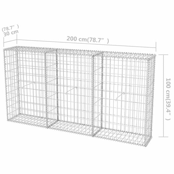 vidaXL Συρματοκιβώτιο 200 x 30 x 100 εκ. από Γαλβανισμένο Χάλυβα