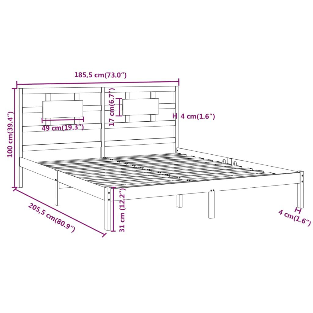 vidaXL Πλαίσιο Κρεβατιού 180 x 200 εκ. Μασίφ Ξύλο Super King Size