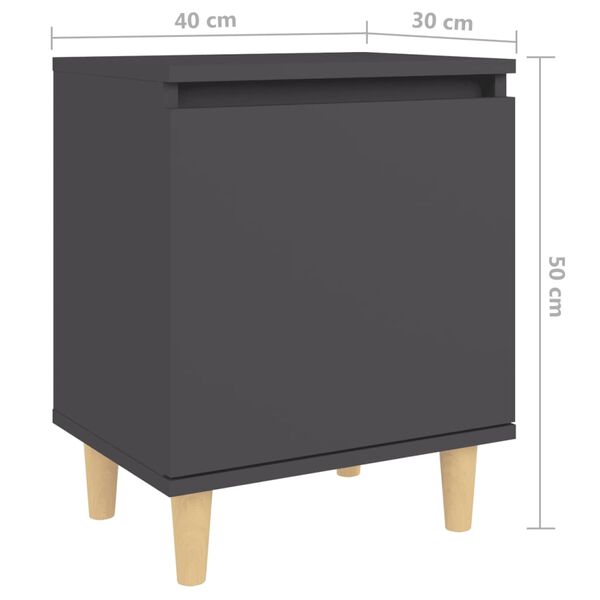 vidaXL Κομοδίνο Γκρι 40 x 30 x 50 εκ. Μασίφ Ξύλινα Πόδια