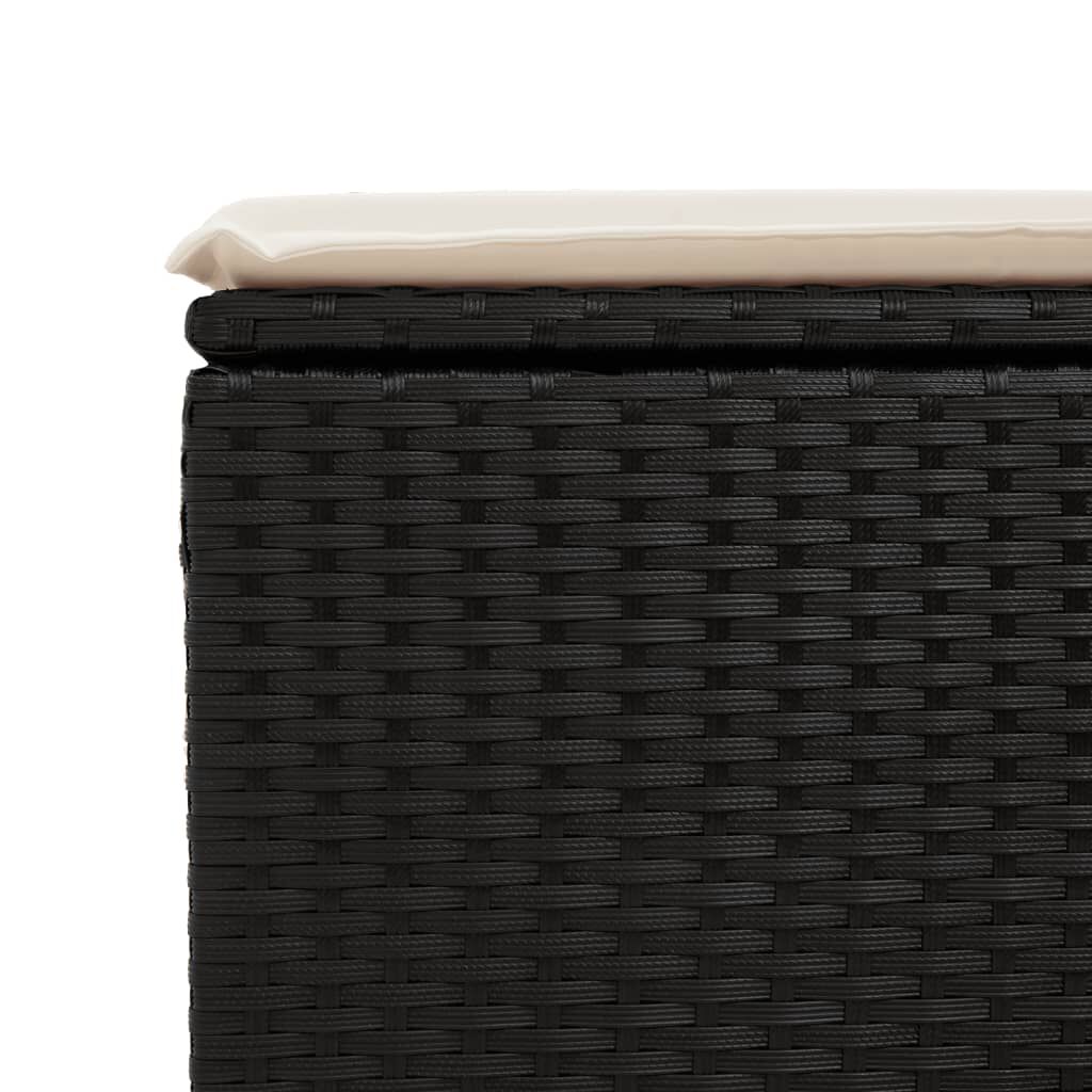 vidaXL Υποπόδιο Κήπου Μαύρο 55x55x37 εκ. Συνθετικό Ρατάν με Μαξιλάρι