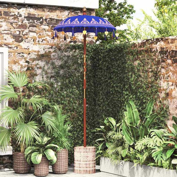 vidaXL Ομπρέλα με Βάση Μπλε και Καφέ 250 cm Βαμβάκι και Ξύλο