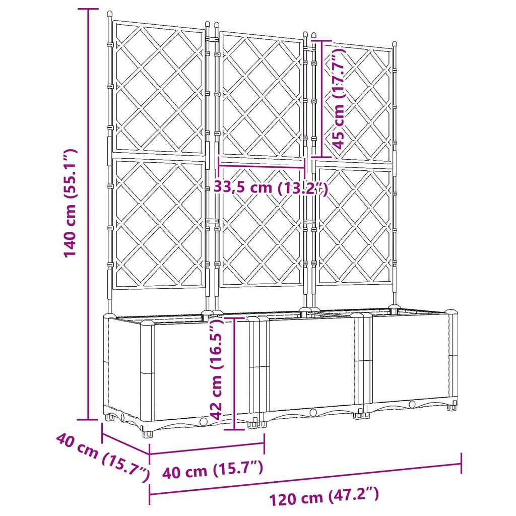 vidaXL Γλάστρα Κήπου με Πλέγμα 3 τμχ Γκρι 120x40x143 εκ