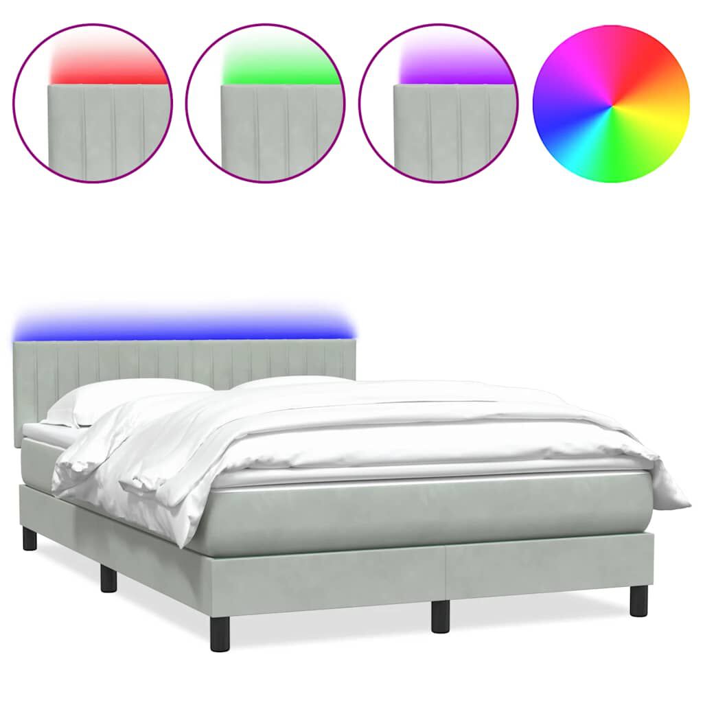 vidaXL Κρεβάτι Boxspring με Στρώμα Ανοιχτό Γκρι 140x220 εκ. Βελούδινο