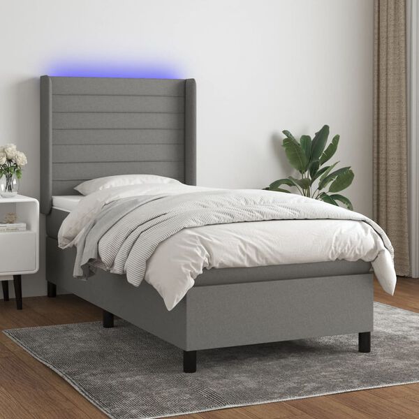 vidaXL &Kappa;&rho;&epsilon;&beta;ά&tau;&iota; Boxspring &mu;&epsilon; &Sigma;&tau;&rho;ώ&mu;&alpha; & LED &Sigma;&kappa;.&Gamma;&kappa;&rho;&iota; 90x190 &epsilon;&kappa;. &Upsilon;&phi;&alpha;&sigma;&mu;ά&tau;&iota;&nu;&omicron;