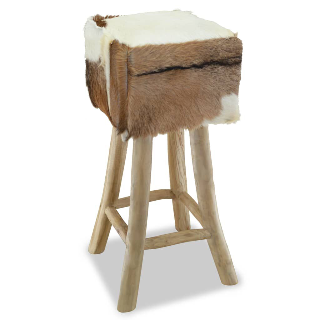 vidaXL Σκαμπό Μπαρ από Γνήσιο Δέρμα / Μασίφ Ξύλο Teak