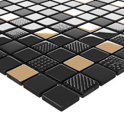 vidaXL Μωσαϊκά Πλακάκια 11 τεμ. Μαύρα / Χρυσά 30 x 30 εκ. Γυάλινα