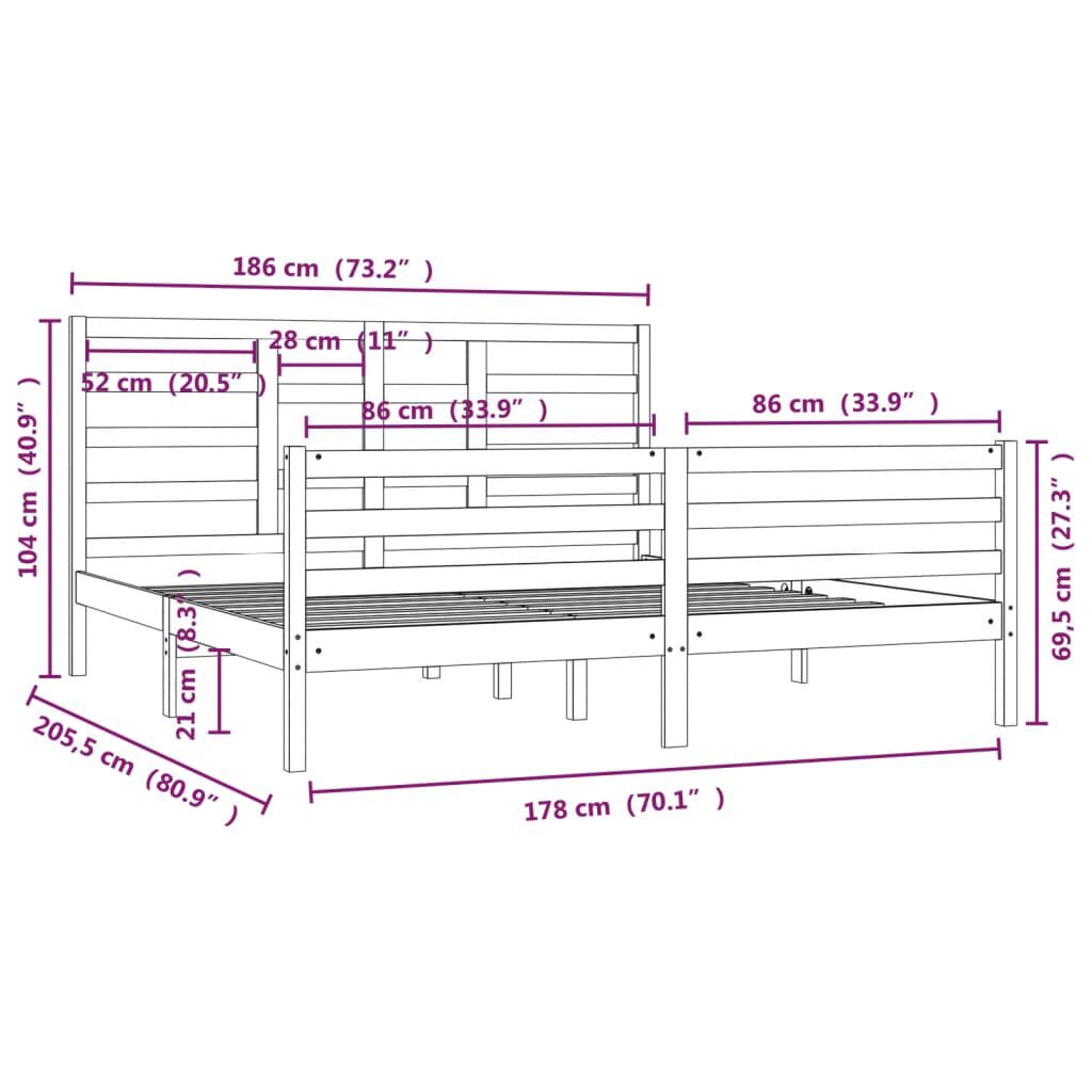 vidaXL Πλαίσιο Κρεβατιού Λευκό 180 x 200 εκ. Μασίφ Ξύλο Super King