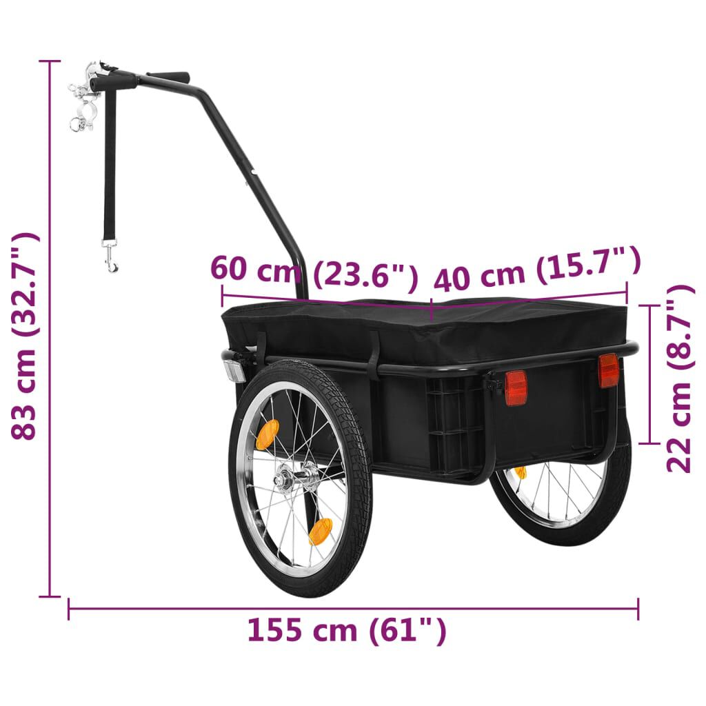 vidaXL Τρέιλερ ποδηλάτου Μαύρο 155x60x83 εκ. Ατσάλι