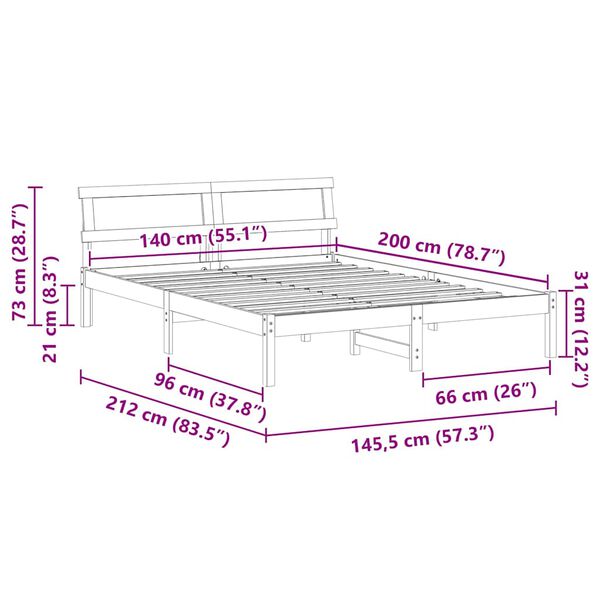 vidaXL Σκελετός Κρεβατιού Καφέ 140 x 200 cm Μασίφ ξύλο πεύκου