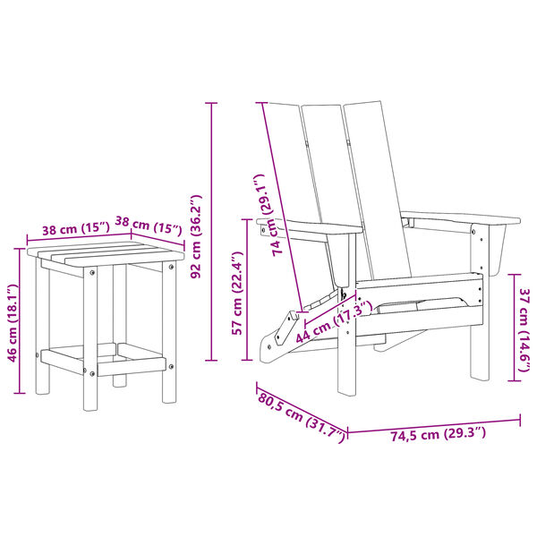 vidaXL Έπιπλα Χαλάρωσης Κήπου 3 pcs Μαύρο 38 x 38 x 46cm Πλαστικό