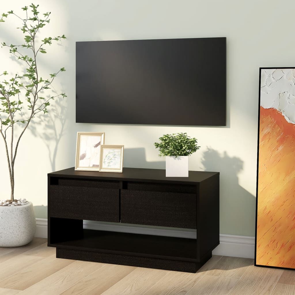 vidaXL Έπιπλο Τηλεόρασης Μαύρο 74 x 34 x 40 εκ. από Μασίφ Ξύλο Πεύκου