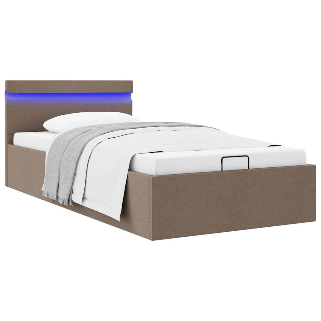 vidaXL Πλαίσιο Κρεβατιού με Αποθ. Χώρο/LED Taupe 100x200 εκ. Ύφασμα