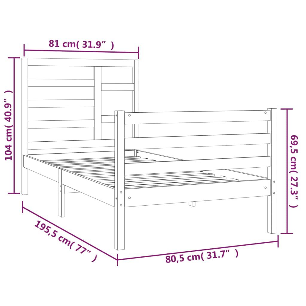 vidaXL Πλαίσιο Κρεβατιού 75 x 190 εκ. από Μασίφ Ξύλο Small Single