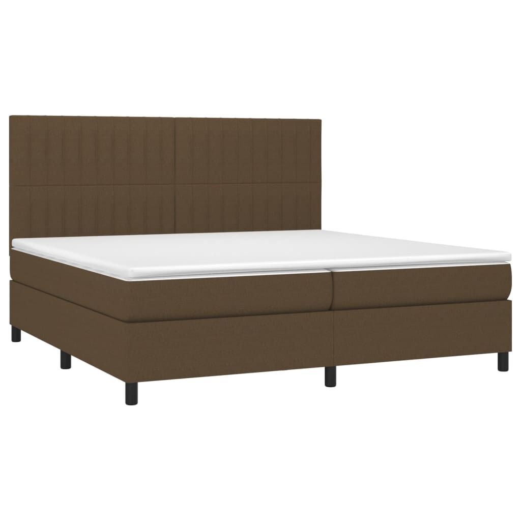 vidaXL Κρεβάτι Boxspring με Στρώμα & LED Σκ.Καφέ 200x200εκ. Υφασμάτινο