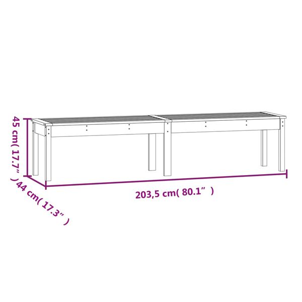 vidaXL Πάγκος Κήπου Διθέσιος Μελί 203,5x44x45 εκ. Μασίφ Ξύλο Πεύκου
