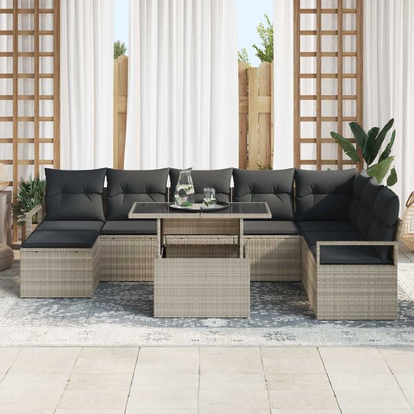 vidaXL Σετ Καναπέ Κήπου με αποθήκευση 9 pcs Ανοιχτό γκρι Πολυ ράταν