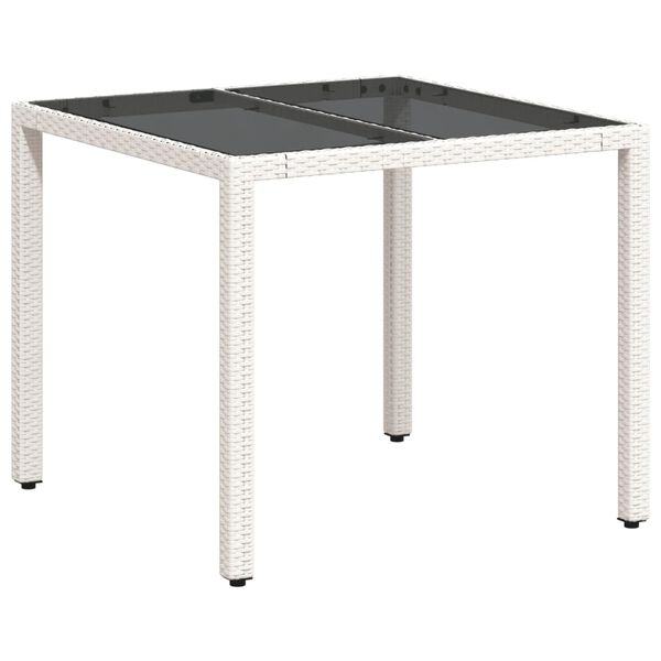 vidaXL Τραπέζι Κήπου Γυάλινη Επιφάνεια Λευκό 90x90x75 εκ. Συνθ. Ρατάν