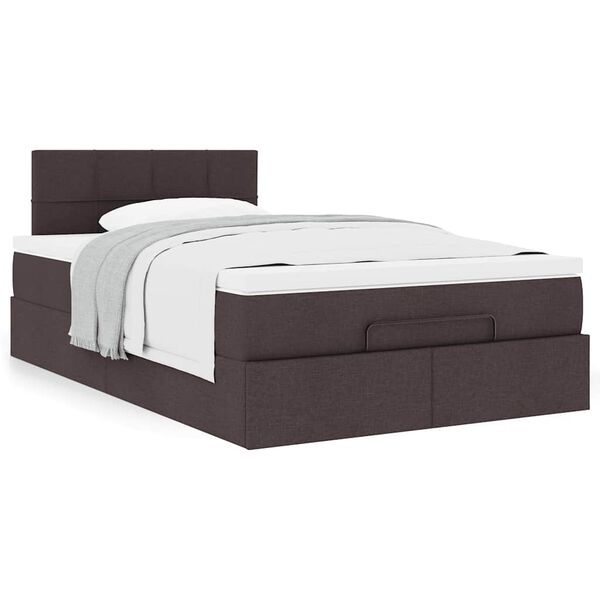 vidaXL Ottoman Κρεβάτι με Στρώμα Σκούρο Καφέ 120x200cm Ύφασμα