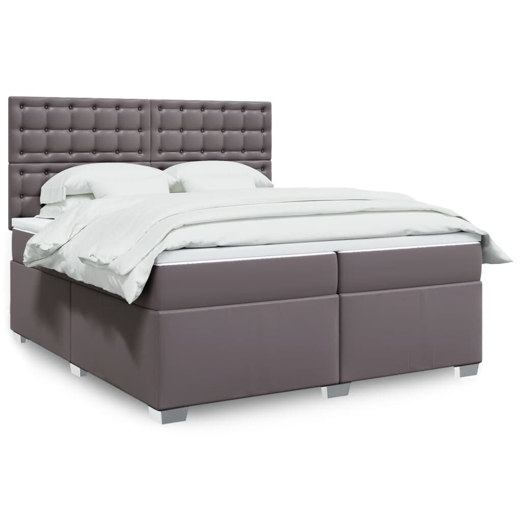 vidaXL Κρεβάτι Boxspring με Στρώμα Γκρι 200x200 εκ. Συνθετικό Δέρμα