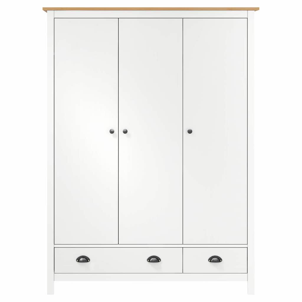 vidaXL Ντουλάπα Hill Τρίφυλλη Λευκή 127x50x170 εκ. Μασίφ Ξύλο Πεύκου