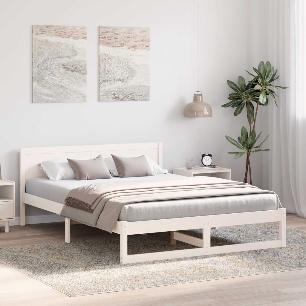 vidaXL Πλαίσιο Κρεβατιού Λευκό Συμπαγές ξύλο 150 x 200 εκ. Ανθεκτικό