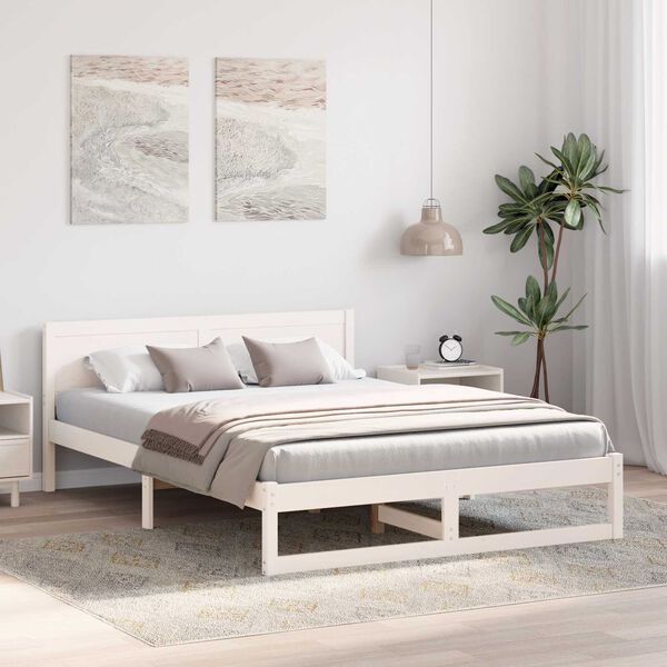 vidaXL Πλαίσιο Κρεβατιού Λευκό Συμπαγές ξύλο 150 x 200 εκ. Ανθεκτικό
