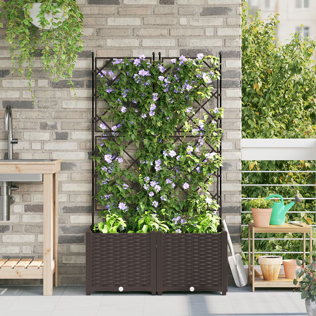 vidaXL Γλάστρα Κήπου με Πλέγμα 2 τεμ Καφέ 80x40x143 εκ