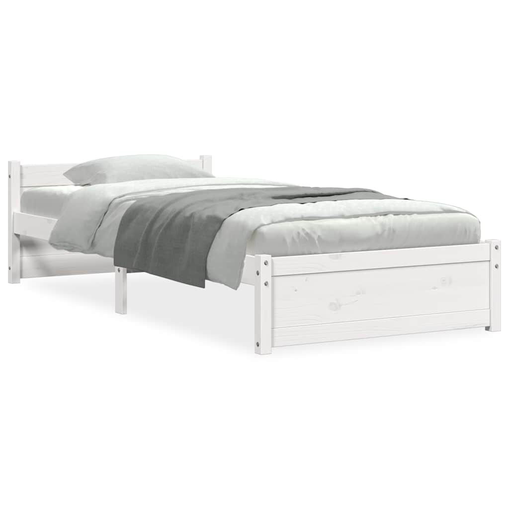 vidaXL Πλαίσιο Κρεβατιού Λευκό 75x190 εκ. Μασίφ Ξύλο Small Single