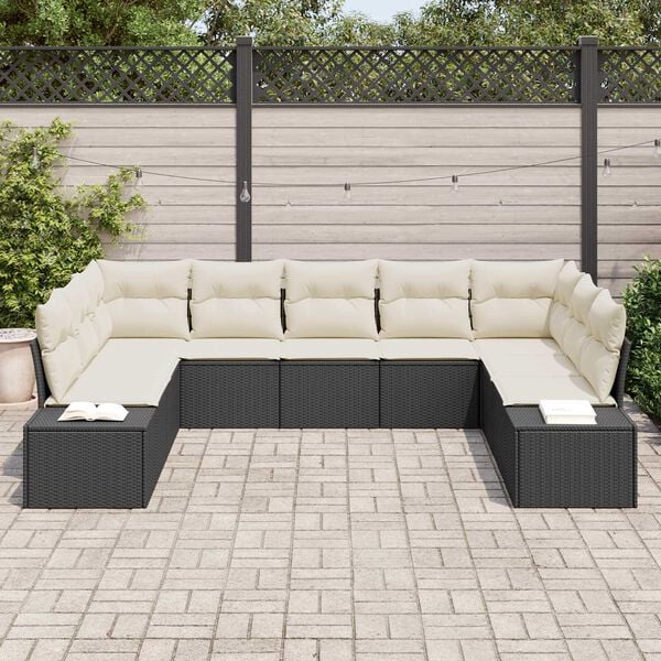 vidaXL Σετ Καναπέ Κήπου με μαξιλάρι 9 pcs Μαύρο Πολυ ράταν