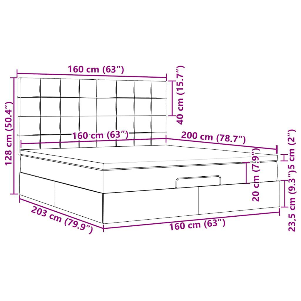 vidaXL Οθωμανικό κρεβάτι με στρώμα & LEDs Cream 160x200cm ύφασμα