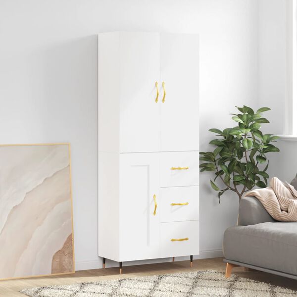 vidaXL Ντουλάπι Γυαλιστερό Λευκό 69,5x34x180 εκ. Επεξεργασμένο Ξύλο