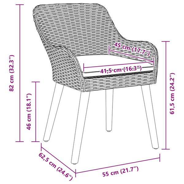 vidaXL Σέτ φαγητού για κήπο με μαξιλάρι 7 pcs Μπεζ συνθετικό ρατάν