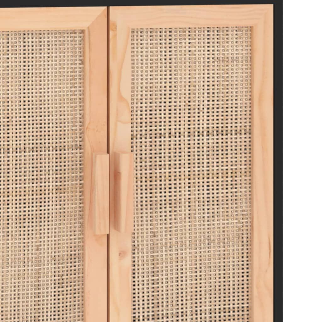 vidaXL Ντουλάπι Μαύρο 60 x 30 x 70 εκ. από Μασίφ Πεύκο & Φυσικό Ρατάν