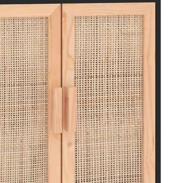 vidaXL Ντουλάπι Μαύρο 60 x 30 x 70 εκ. από Μασίφ Πεύκο & Φυσικό Ρατάν