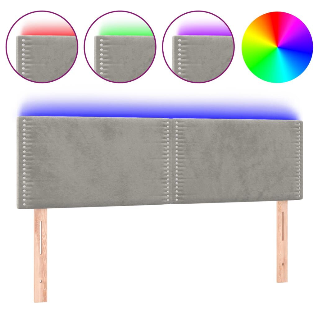 vidaXL Κεφαλάρι Κρεβατιού LED Ανοιχτό Γκρι 144x5x78/88 εκ. Βελούδινο