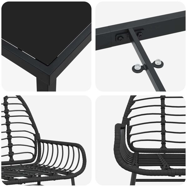 vidaXL Σέτ φαγητού για κήπο 5 pcs Μαύρο συνθετικό ρατάν