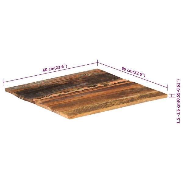 vidaXL Επιφάνεια Τραπεζιού Τετρ.60x60 εκ 15-16 χιλ Μασίφ Ανακ. Ξύλο