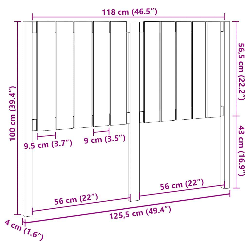 vidaXL Κεφαλάρι Κρεβατιού Μελί 125,5 x 4 x 100 εκ. Μασίφ Ξύλο Πεύκου