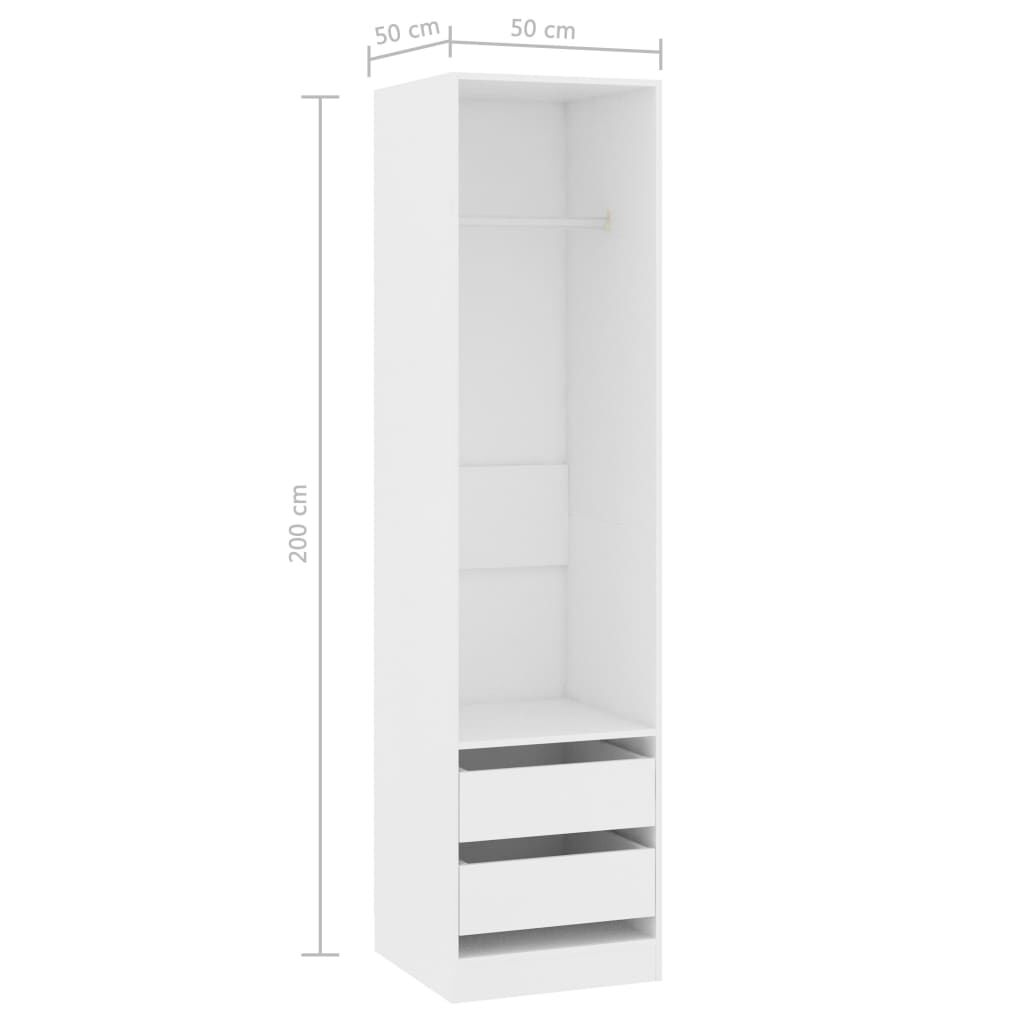 vidaXL Ντουλάπα με Συρτάρια Λευκή 50 x 50 x 200 εκ. από Επεξ. Ξύλο
